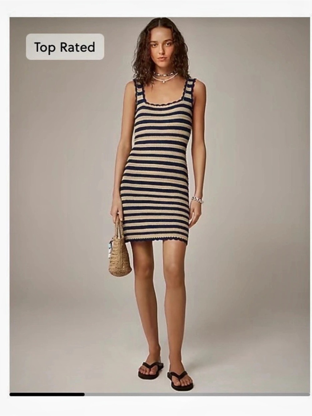 J.Crew Scallop Trim Sweater Dress Striped Cotton Mini XS